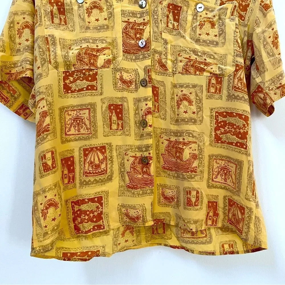 Vintage 100% Silk 80s/90s Paul Stanley Button Down - Nautical Print - Picture 4 of 6